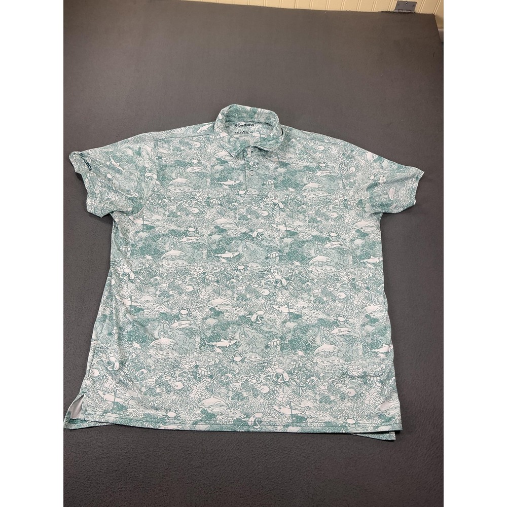 Bonobos Polo Shirt Mens XL Green Graphic Print Golf Stretch Performance Octopus